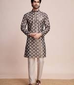 Beige silk fabric heavy embroidery work glamorous partywear men's kurta
