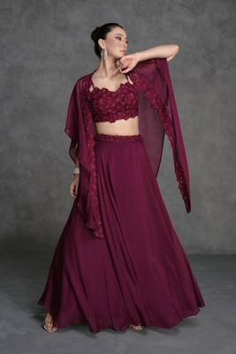 Plum Georgette Sequin Work Lehenga(Size Up to 42") 1