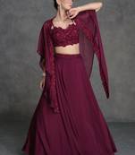 Plum Georgette Sequin Work Lehenga(Size Up to 42")