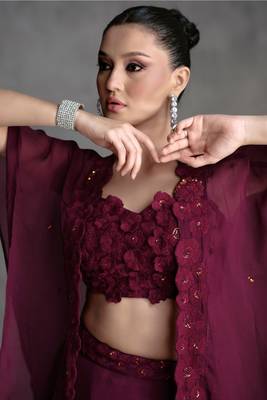 Plum Georgette Sequin Work Lehenga(Size Up to 42") 2