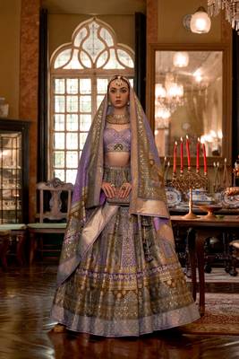 Purple Sparkle Print Soft Silk Lehenga with Blouse- Free Size Stitched(Size upto 42") 1