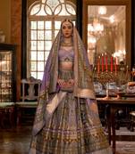 Purple Sparkle Print Soft Silk Lehenga with Blouse- Free Size Stitched(Size upto 42")
