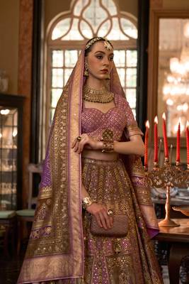 Purple Sparkle Print Soft Silk Lehenga with Blouse- Free Size Stitched(Size upto 42") 2