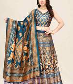 Teal Blue Silk Fabric Ethnic Looks Designer Printed Lehenga Choli