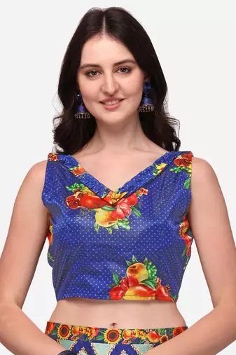 Blue Digital Printed Silk Fabric Ceremonial Girlie Lehenga Choli
