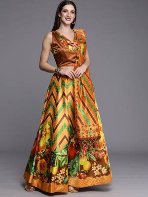 Mustard Digital Printed Silk Fabric Ceremonial Girlie Lehenga Choli 1