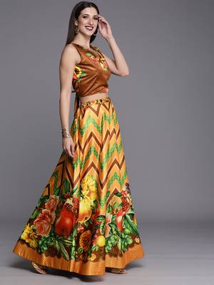 Mustard Digital Printed Silk Fabric Ceremonial Girlie Lehenga Choli 4