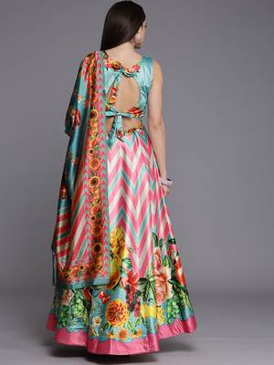 Sky Blue Digital Printed Silk Fabric Ceremonial Girlie Lehenga Choli 2