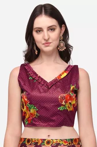 Wine Digital Printed Silk Fabric Ceremonial Girlie Lehenga Choli