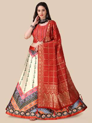  Digital Printed And Sequins Embroidery Work Cream Ethnic Lehenga 1