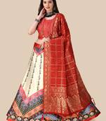  Digital Printed And Sequins Embroidery Work Cream Ethnic Lehenga