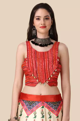  Digital Printed And Sequins Embroidery Work Cream Ethnic Lehenga