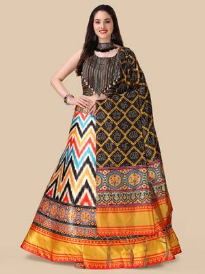  Digital Printed And Sequins Embroidery Work Multi Ethnic Lehenga 1