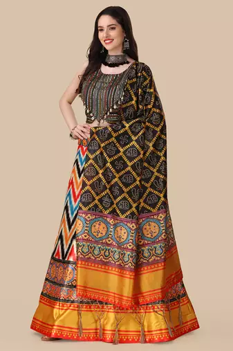  Digital Printed And Sequins Embroidery Work Multi Ethnic Lehenga