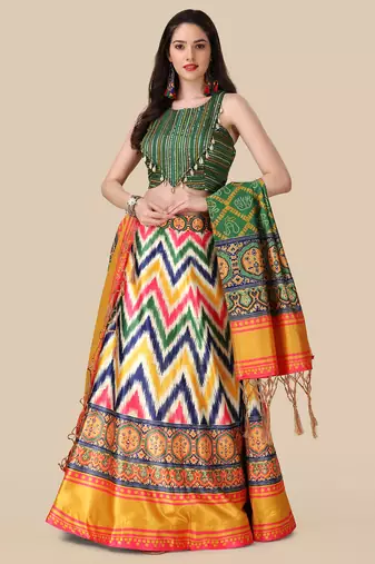  Digital Printed And Sequins Embroidery Work Multi Ethnic Lehenga