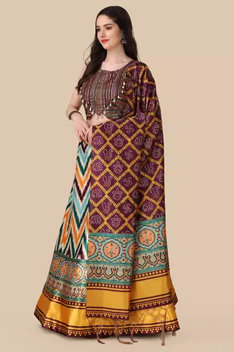  Digital Printed And Sequins Embroidery Work Multi Ethnic Lehenga