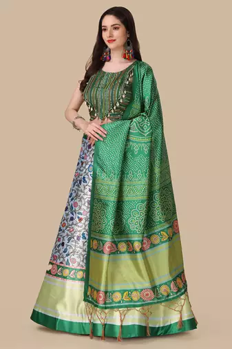  Digital Printed And Sequins Embroidery Work Multi Ethnic Lehenga