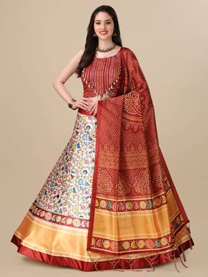  Digital Printed And Sequins Embroidery Work Multi Ethnic Lehenga 1