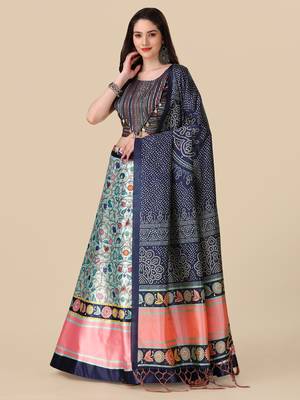  Digital Printed And Sequins Embroidery Work Multi Ethnic Lehenga 1