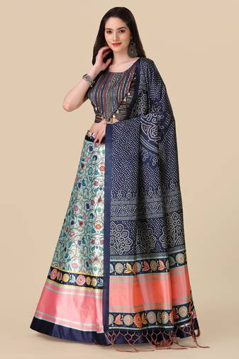 Designer Digital Printed And Sequins Embroidery Work Multi Ethnic Lehenga