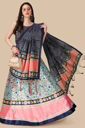  Digital Printed And Sequins Embroidery Work Multi Ethnic Lehenga