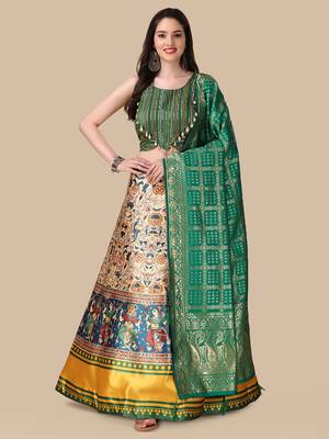  Digital Printed And Sequins Embroidery Work Multi Ethnic Lehenga 1