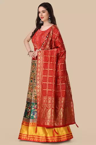  Digital Printed And Sequins Embroidery Work Multi Ethnic Lehenga