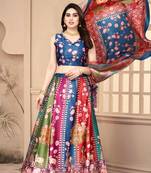 Blue Silk Fabric Ethnic Look Printed Lehenga Choli
