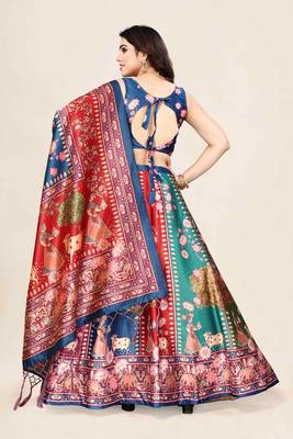 Blue Silk Fabric Ethnic Look Printed Lehenga Choli 2