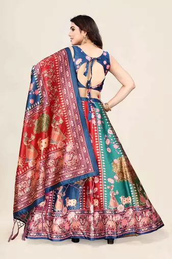 Blue Silk Fabric Ethnic Look Printed Lehenga Choli