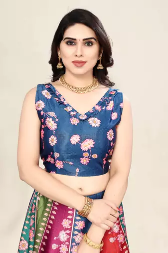 Blue Silk Fabric Ethnic Look Printed Lehenga Choli