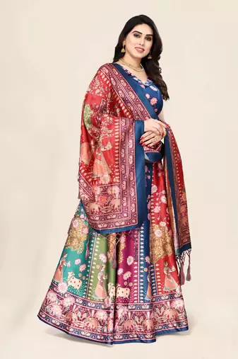 Blue Silk Fabric Ethnic Look Printed Lehenga Choli