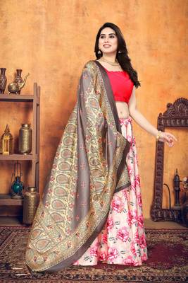Pink Silk Fabric Ethnic Look Printed Lehenga Choli 1