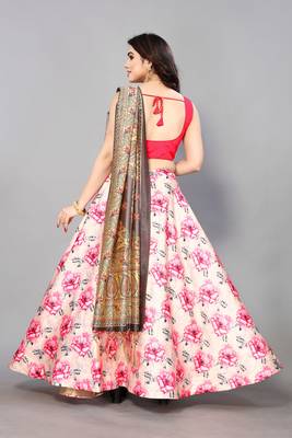 Pink Silk Fabric Ethnic Look Printed Lehenga Choli 2
