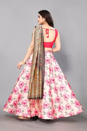 Pink Silk Fabric Ethnic Look Printed Lehenga Choli
