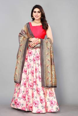 Pink Silk Fabric Ethnic Look Printed Lehenga Choli 4