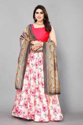Pink Silk Fabric Ethnic Look Printed Lehenga Choli