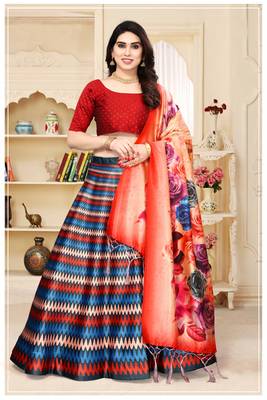 Red Silk Fabric Ethnic Looks Printed Lehenga Choli 1