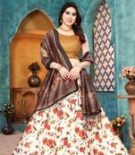 Olive Silk Fabric Ethnic Look Printed Lehenga Choli