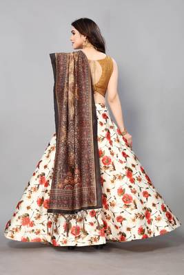 Olive Silk Fabric Ethnic Look Printed Lehenga Choli 2