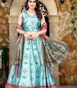 Sky Blue Silk Fabric Ethnic Look Printed Lehenga Choli