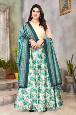 Beige Silk Fabric Ethnic Look Printed Lehenga Choli 1