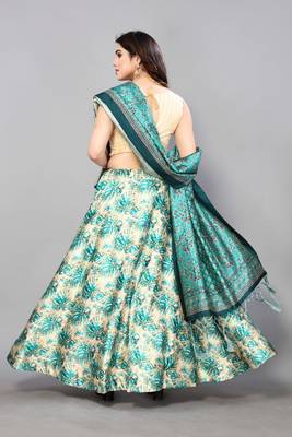 Beige Silk Fabric Ethnic Look Printed Lehenga Choli 2