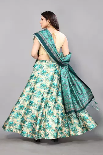Beige Silk Fabric Ethnic Look Printed Lehenga Choli