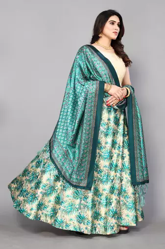 Beige Silk Fabric Ethnic Look Printed Lehenga Choli