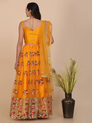 Yellow Net Fabric Embroidery Work Girlie Bridesmaid Lehenga 2