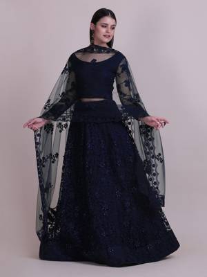 Blue Net Fabric Embroidery Work Girlie Bridesmaid Lehenga 1