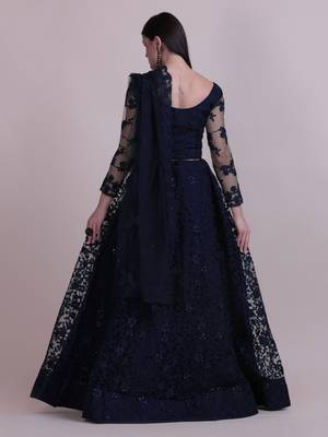 Blue Net Fabric Embroidery Work Girlie Bridesmaid Lehenga 2