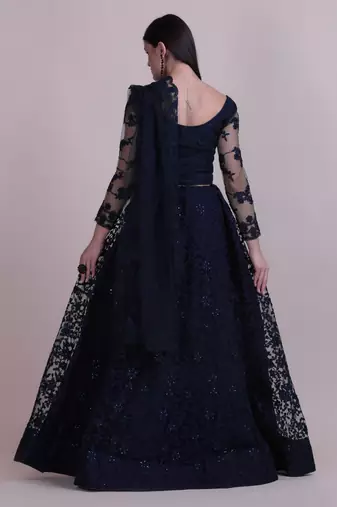 Blue Net Fabric Embroidery Work Girlie Bridesmaid Lehenga