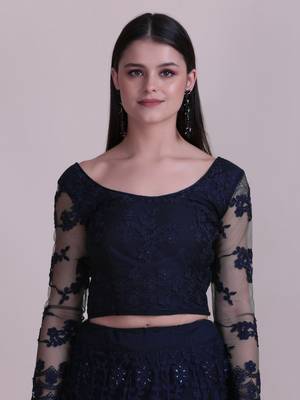 Blue Net Fabric Embroidery Work Girlie Bridesmaid Lehenga 3